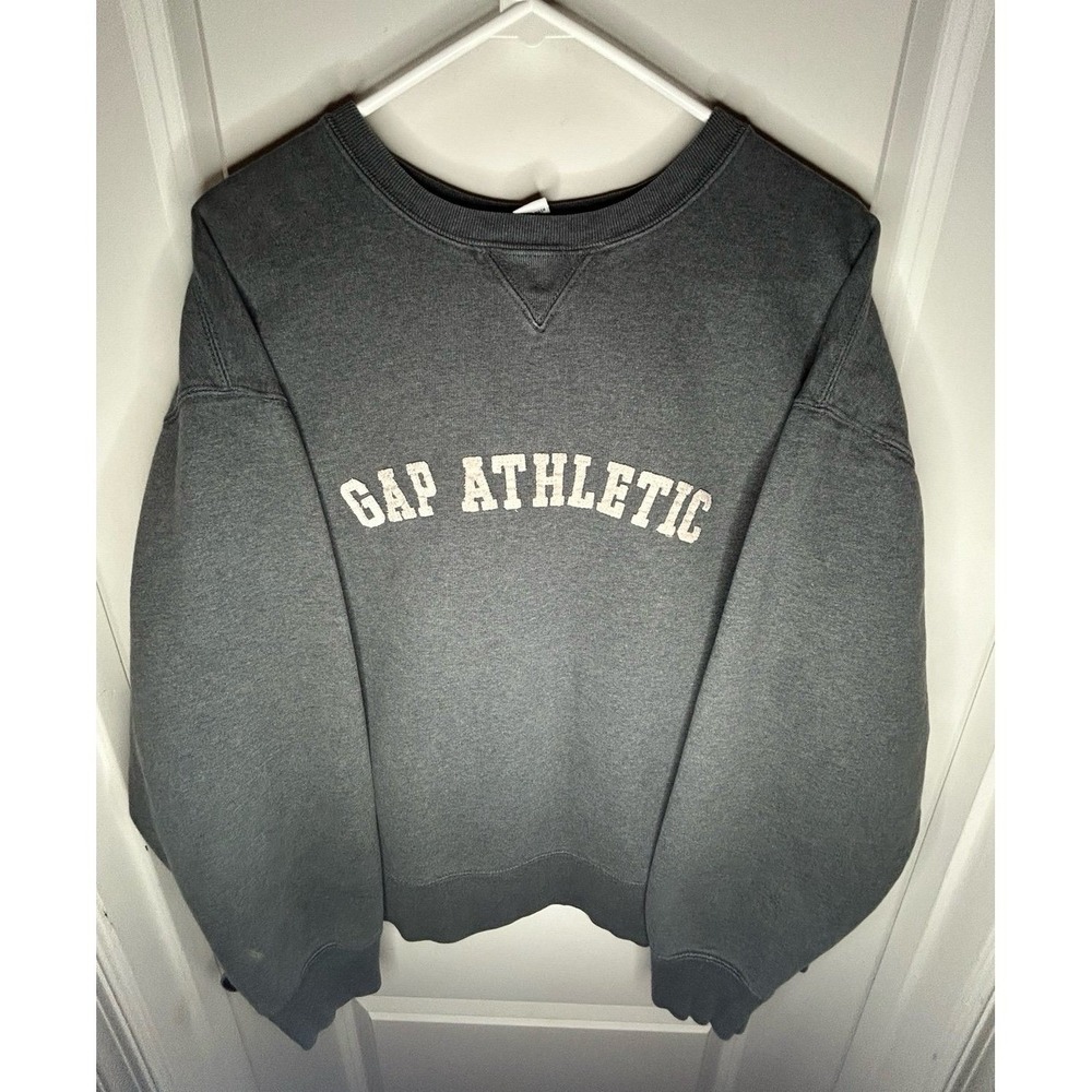 Vintage 90's Gap Athletic Embroidery Spell Out Grey Crewneck Sweatshirt Mens XL